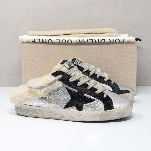 Golden Goose Super-Star Sabot Silver/Black Leather, Size 37 EU (7 US) - Picture 1 of 8